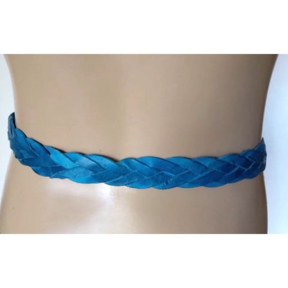 BCBGENERATION BELT REAL LEATHER BLUE BRAID BOHO - Picture 2 of 2